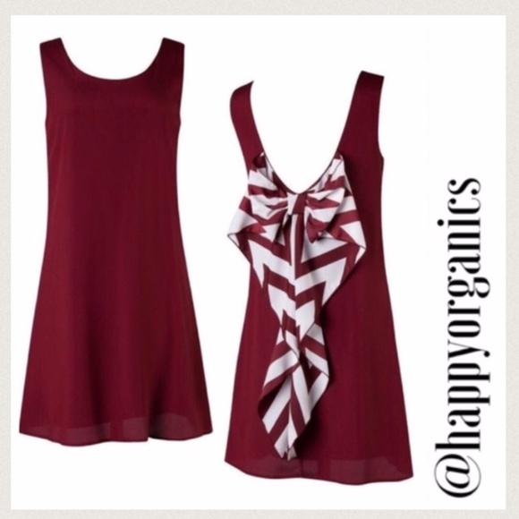 Christmas candy cane bow dress with Chevron Bow burgundy - Picture 1 of 4